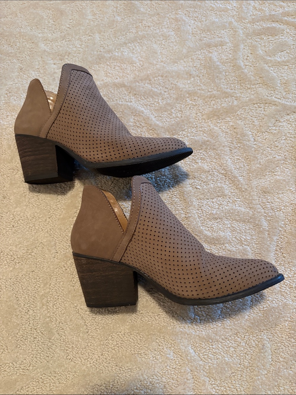 Steve Madden Taupe Perforated Block Heel Booties